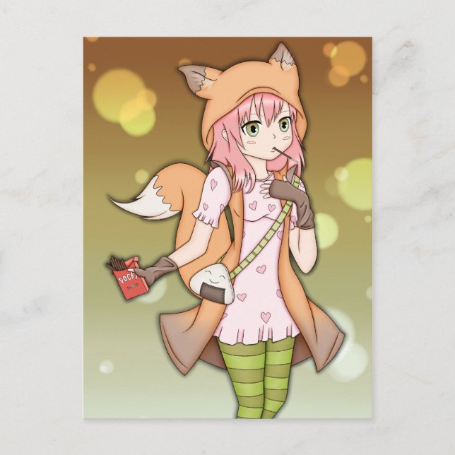 Anime Girl in Fox Cosplay Postcard (Front)