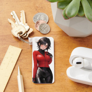 Anime Girl in Leather Key Ring