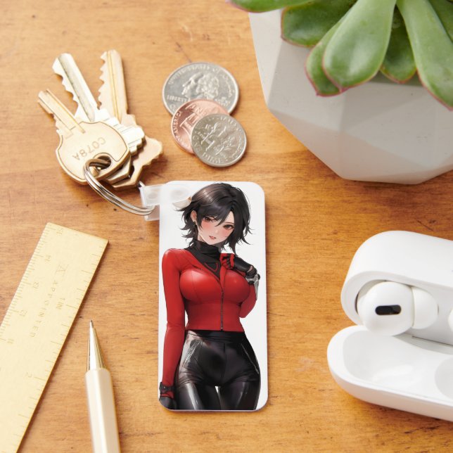 Anime Girl in Leather Key Ring (Desk)