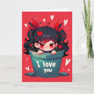 Anime Girl in Pot I Love You  Holiday Card