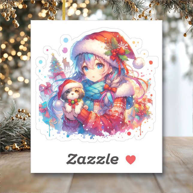 Anime Girl in Santa Hat Watercolor Christmas (Creator Uploaded)