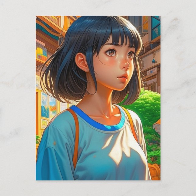 Anime Girl in the City | Keeping in Touch Postcard (Front)