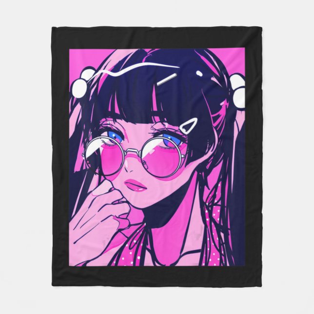 Anime Girl Kawaii Waifu Pink Aesthetic Japanese Ot Fleece Blanket (Front)