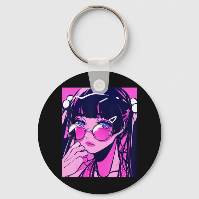 Anime Girl Kawaii Waifu Pink Aesthetic Japanese Ot Key Ring (Front)