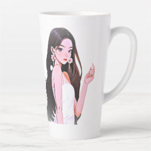 Anime Girl Latte Mug Tall Ceramic Mug with Kawai
