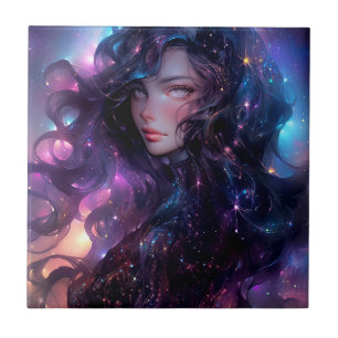 Anime Girl Made Of Stars Ceramic Tile