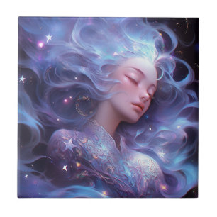 Anime Girl Made Of Stars Ceramic Tile