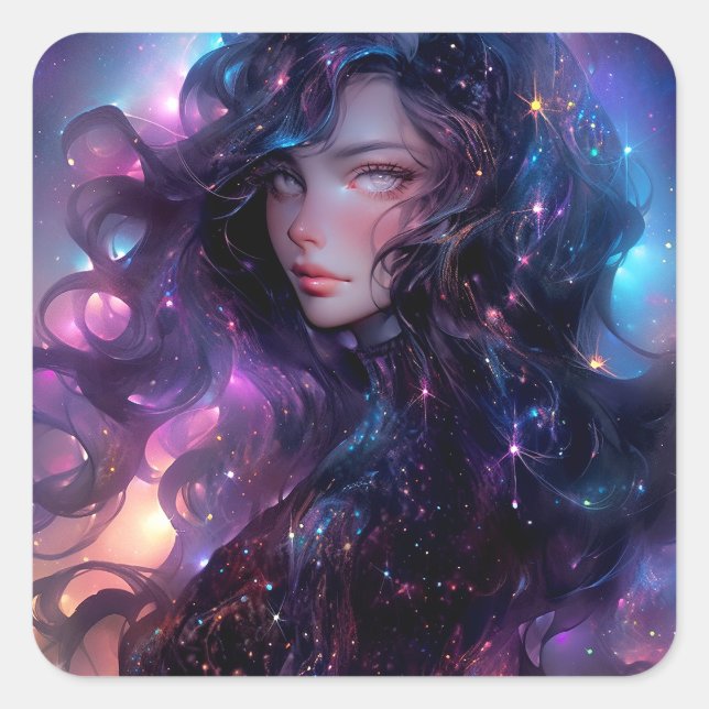 Anime Girl Made Of Stars Square Sticker (Front)