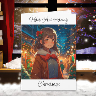 Anime Girl   Merry Christmas Happy New Year Card