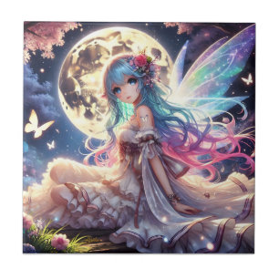 Anime Girl Moon Fairy Princess in Garden Ceramic Tile