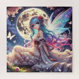 Anime Girl Moon Fairy Princess in Garden Jigsaw Puzzle