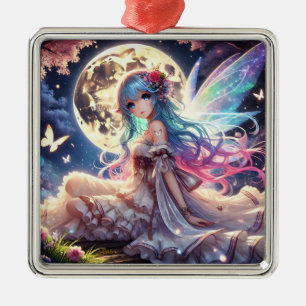 Anime Girl Moon Fairy Princess in Garden Metal Ornament