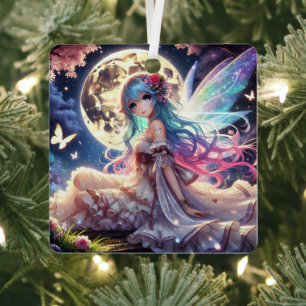 Anime Girl Moon Fairy Princess in Garden Metal Tree Decoration