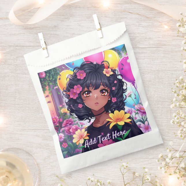 Anime Girl of Colour Personalised Birthday Favour Bag (Clipped)