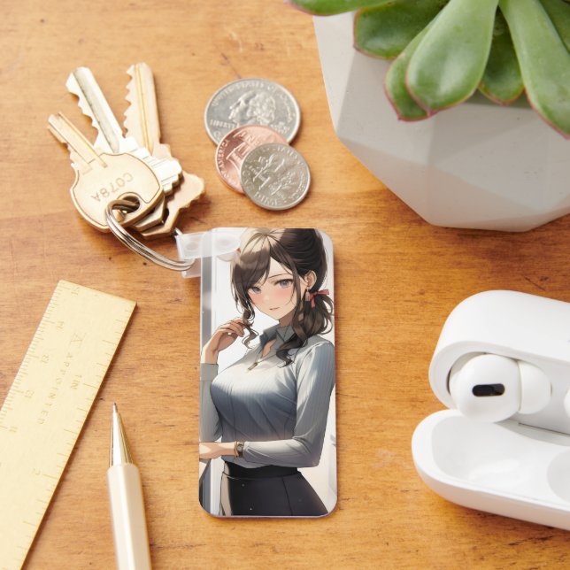 Anime Girl Office Worker Key Ring (Desk)