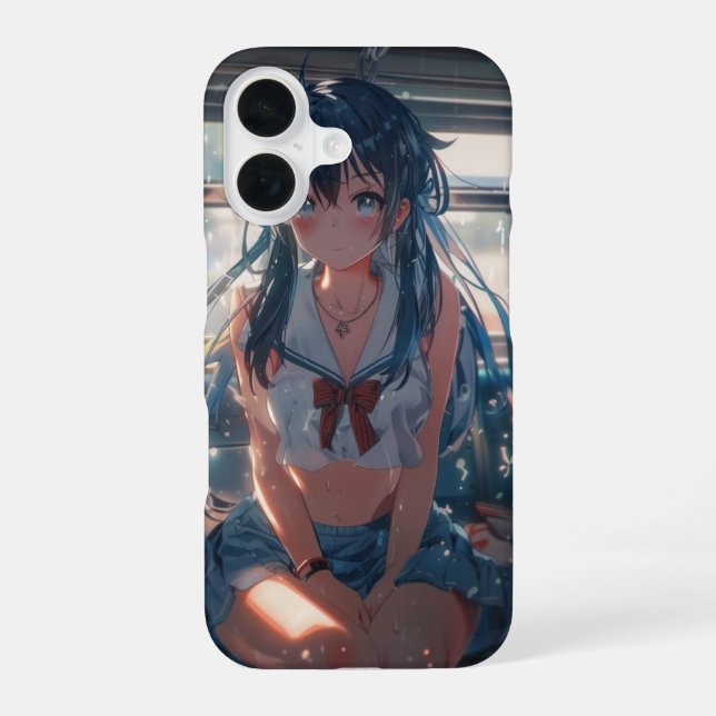Anime Girl on Train iPhone 16 Case (Back)