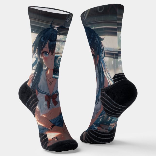Anime Girl on Train Socks (Angled)