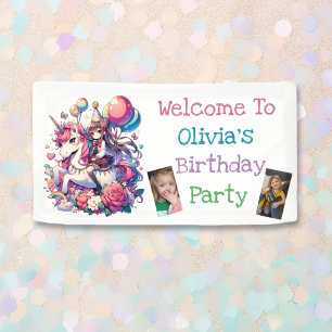Anime Girl on Unicorn Birthday Personalised Banner