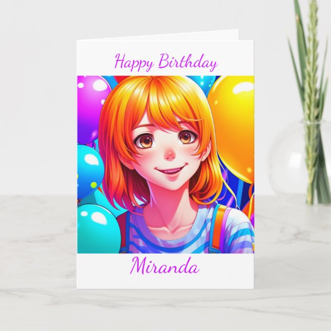 Anime Girl Personalised Birthday   Card (Front)