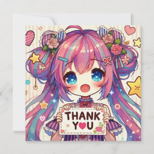 Anime Girl Personalize Custom Thank You Card