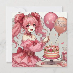 Anime girl Pink birthday  Invitation