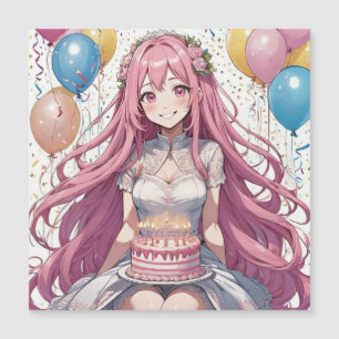 Anime Girl Pink birthday Magnetic Invitation