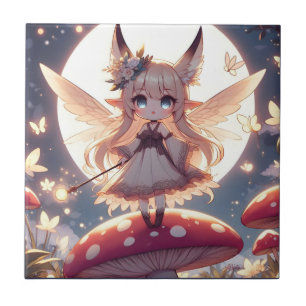Anime Girl Pixie Hippie Moon Fairy Ceramic Tile