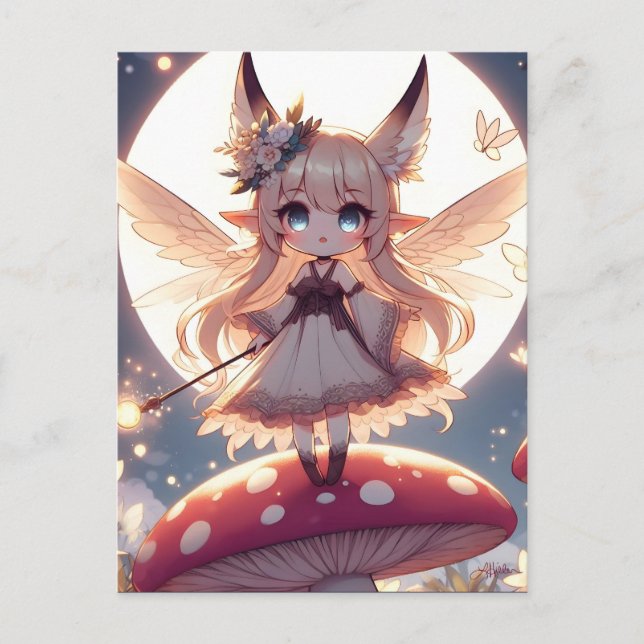 Anime Girl Pixie Hippie Moon Fairy Postcard (Front)