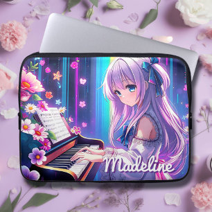 Anime Girl Playing Piano Personalised Laptop Sleeve