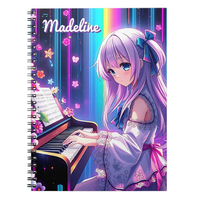 Anime Girl Playing Piano Personalised Notebook (Front)
