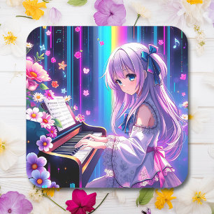 Anime Girl Playing Piano   Square Sticker