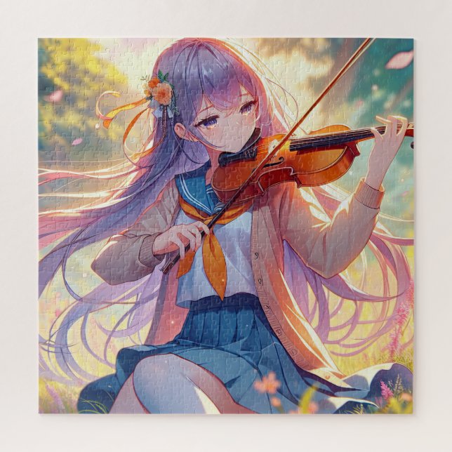 Anime Girl Playing the Violin Jigsaw Puzzle (Vertical)