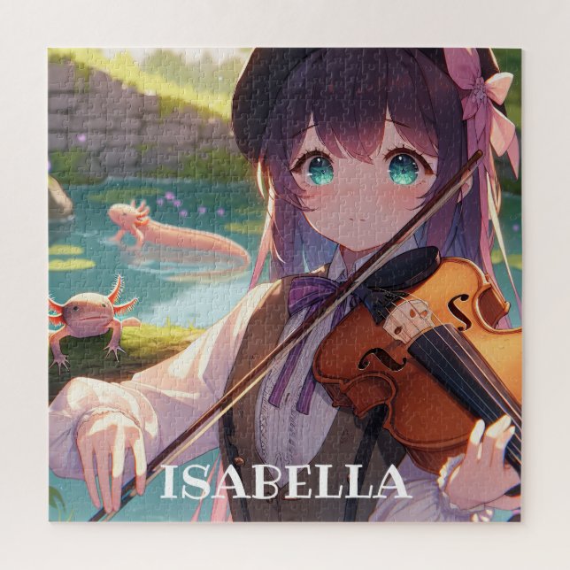 Anime Girl Playing the Violin Personalised Jigsaw Puzzle (Vertical)