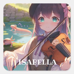 Anime Girl Playing the Violin Personalized Square Sticker