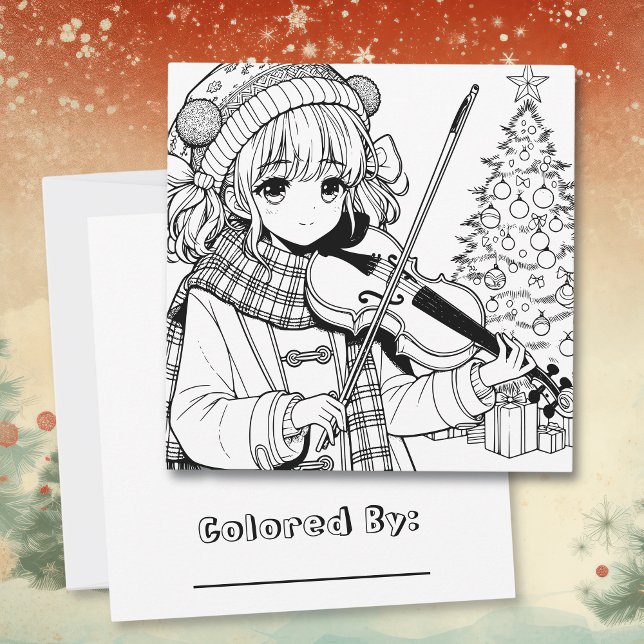 Anime Girl Playing Viola  Christmas Colouring Page (Creator Uploaded)