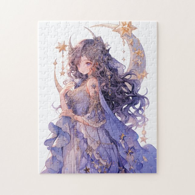 Anime Girl Purple Moon Princess Fantasy Art Jigsaw Puzzle (Vertical)