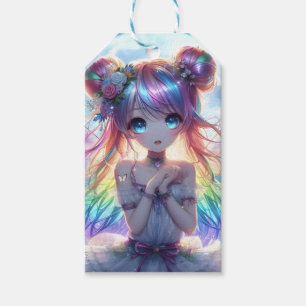 Anime Girl Rainbow Hair Singing Moon Fairy Gift Tags