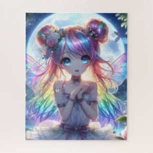 Anime Girl Rainbow Hair Singing Moon Fairy Jigsaw Puzzle