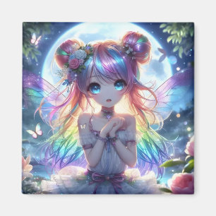 Anime Girl Rainbow Hair Singing Moon Fairy Magnet