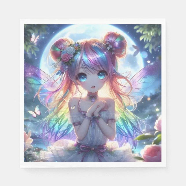 Anime Girl Rainbow Hair Singing Moon Fairy Napkin (Front)