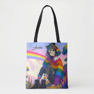 Anime Girl Rainbow Sweater Personalised  Tote Bag