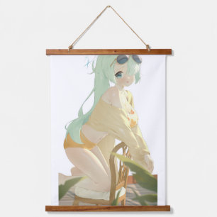 anime girl resting on a chair in the afternoon. hanging tapestry