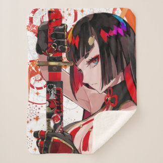 Anime girl Samurai Sherpa Blanket