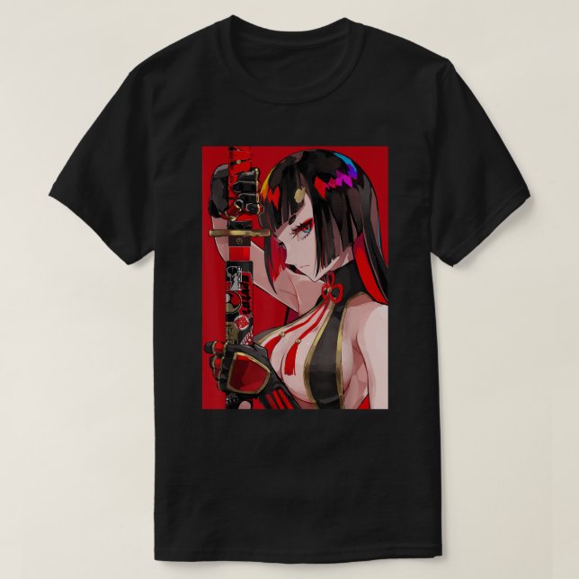 Anime Girl Samurai Waifu Japanese Aesthetic Otaku  T-Shirt (Design Front)
