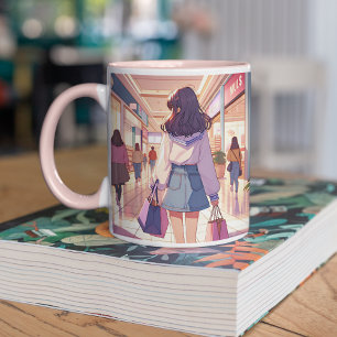 Anime Girl Shopping Two-Tone Coffee Mug