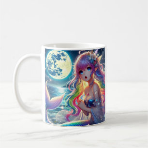 Anime Girl Singing Moonlight Pixie Rainbow Mermaid Coffee Mug