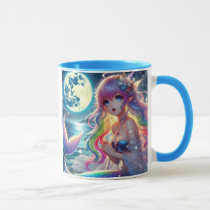 Anime Girl Singing Moonlight Pixie Rainbow Mermaid Mug
