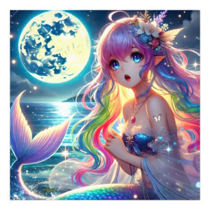 Anime Girl Singing Moonlight Pixie Rainbow Mermaid Photo Print