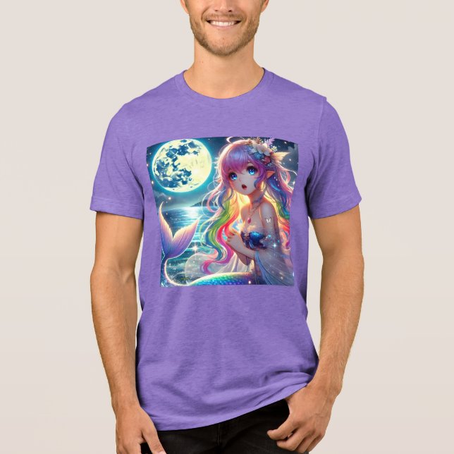 Anime Girl Singing Moonlight Pixie Rainbow Mermaid Tri-Blend Shirt (Front)
