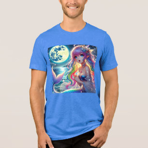 Anime Girl Singing Moonlight Pixie Rainbow Mermaid Tri-Blend Shirt